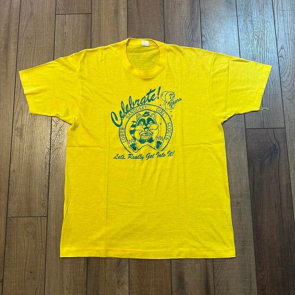 Vintage‎ 80s Girl Scouts Sandusky yellow single stitch tee XL - Picture 1 of 7